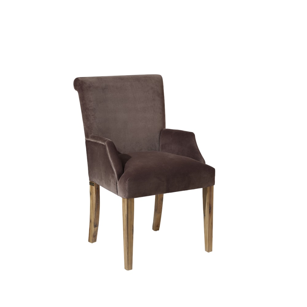 Fauteuil de table style moderne en bois et velours bleu canard Fauteuil de table style moderne en bois et velours bleu canard