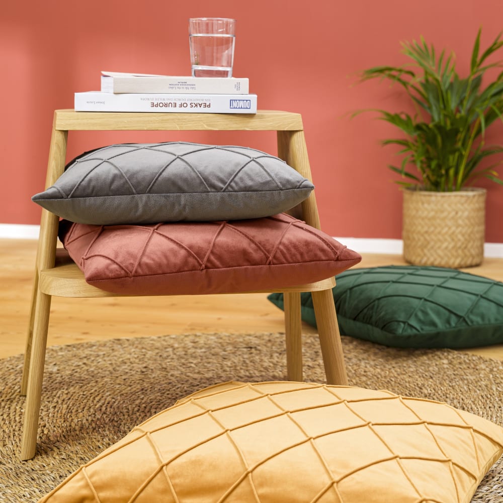 Housses de coussin velours relief pli cousu gris 50x50-lot de 2 - Maisons du Monde