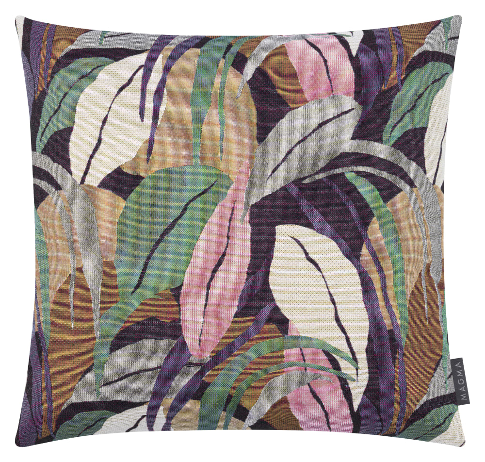 Housses de coussin jacquard motif végétal multicolore 50x50 - Lot de 2