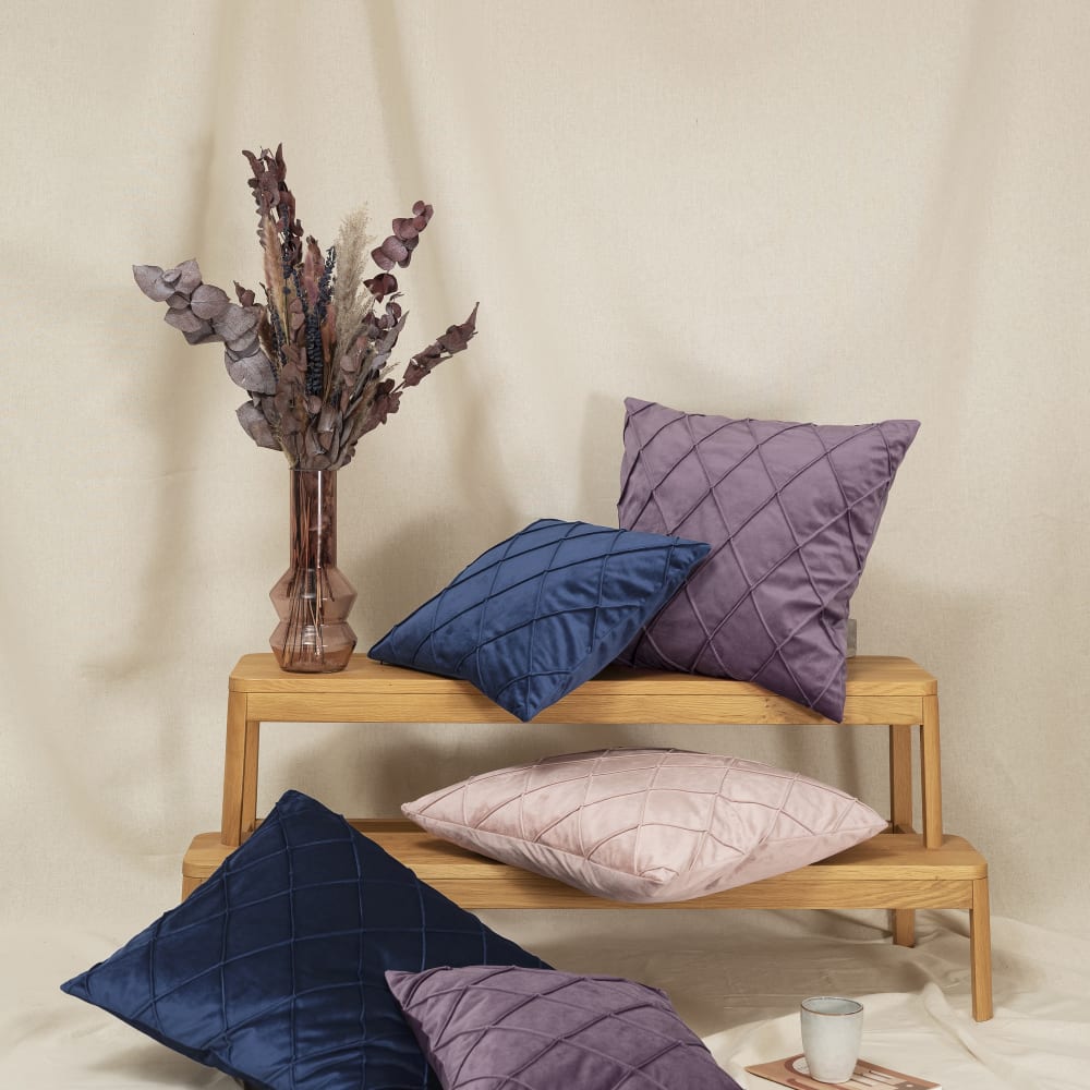 Housses de coussin velours relief pli cousu lilas 50x50-lot de 2 - Maisons du Monde
