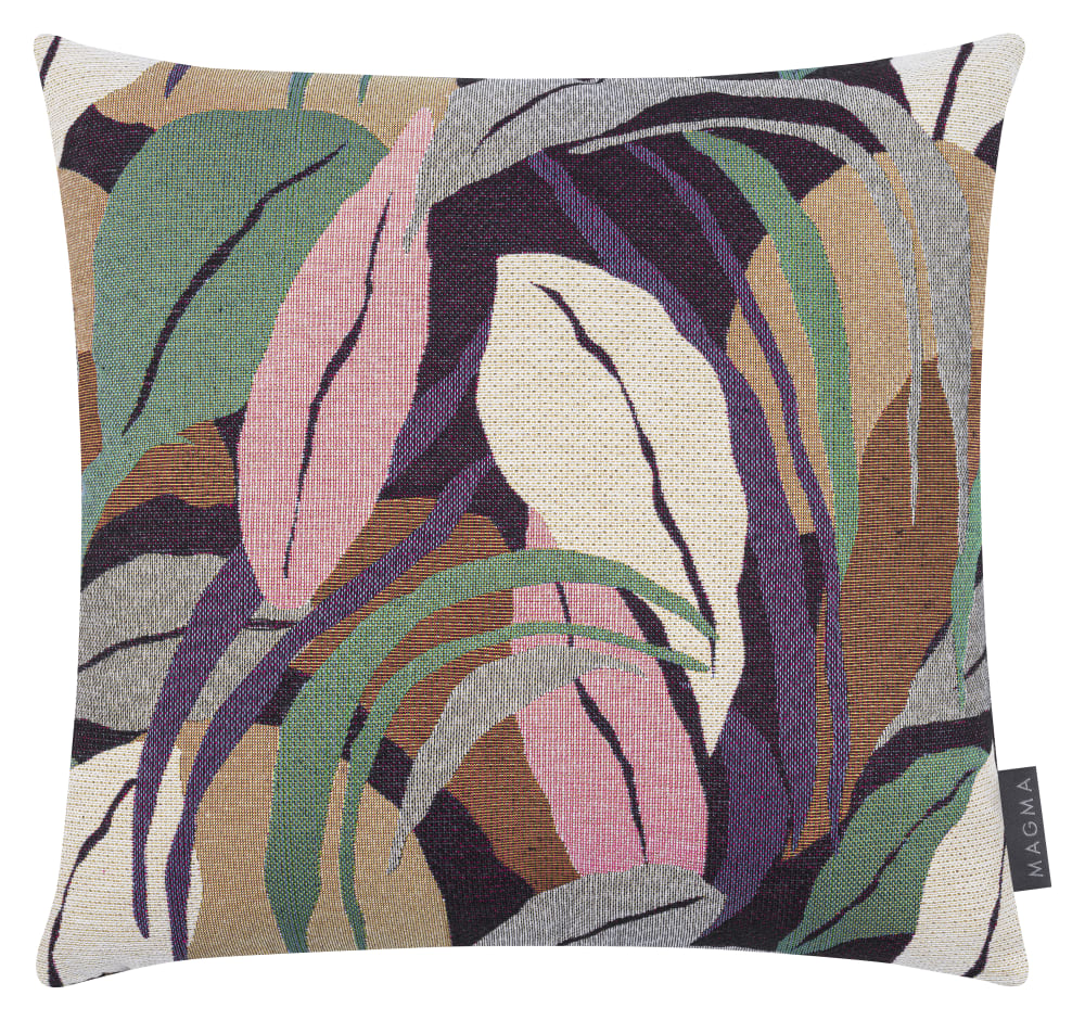 Housses de coussin jacquard motif végétal multicolore 40x40 - Lot de 2