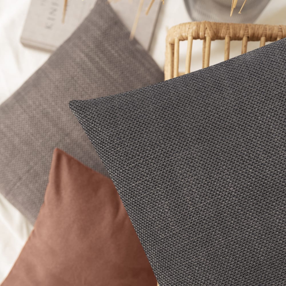 Housses de coussin jacquard uni anthracite 40x40 - lot de 2 - Maisons du Monde