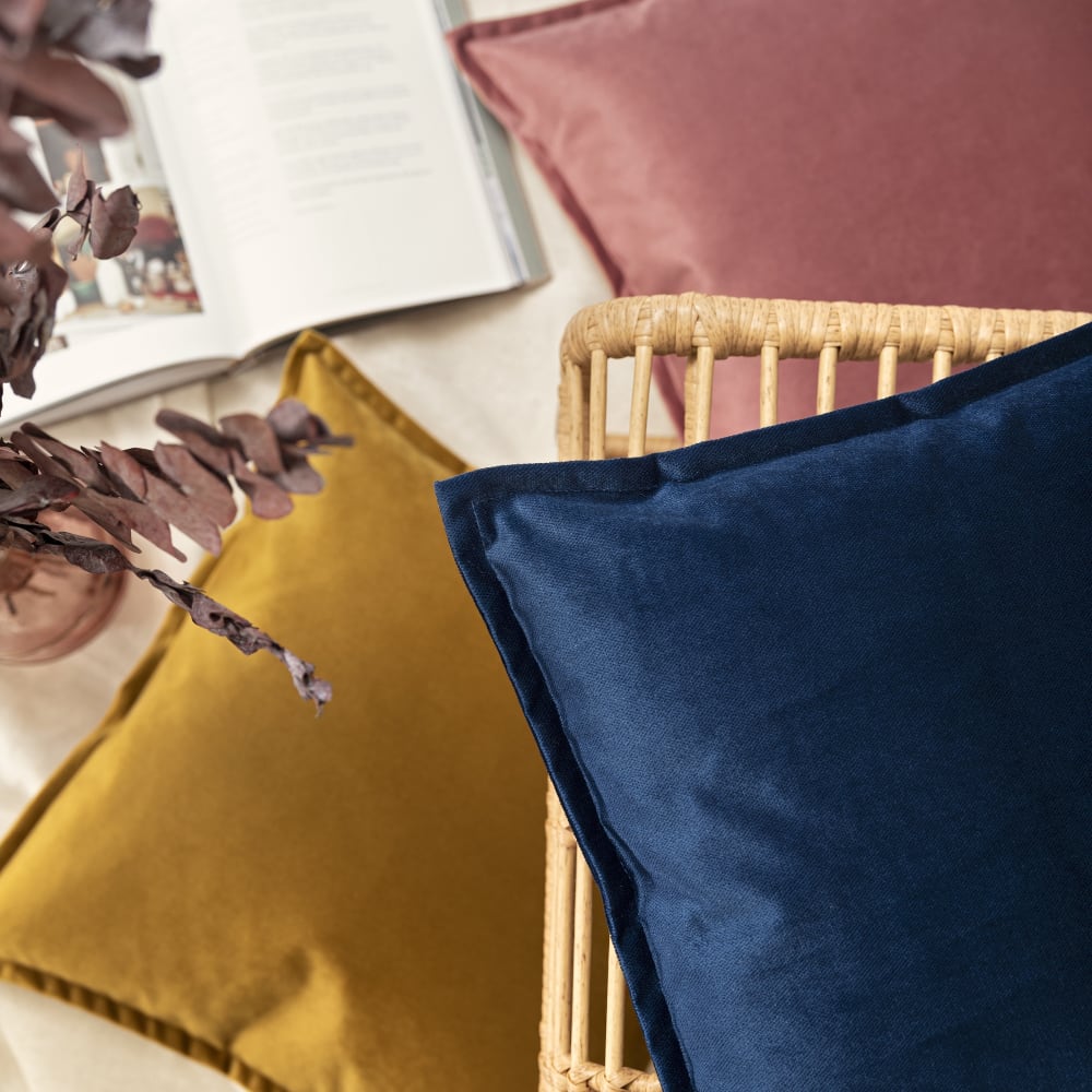 Housses de coussin velours avec volant piqué moutarde 45x45-lot de 2 - Maisons du Monde