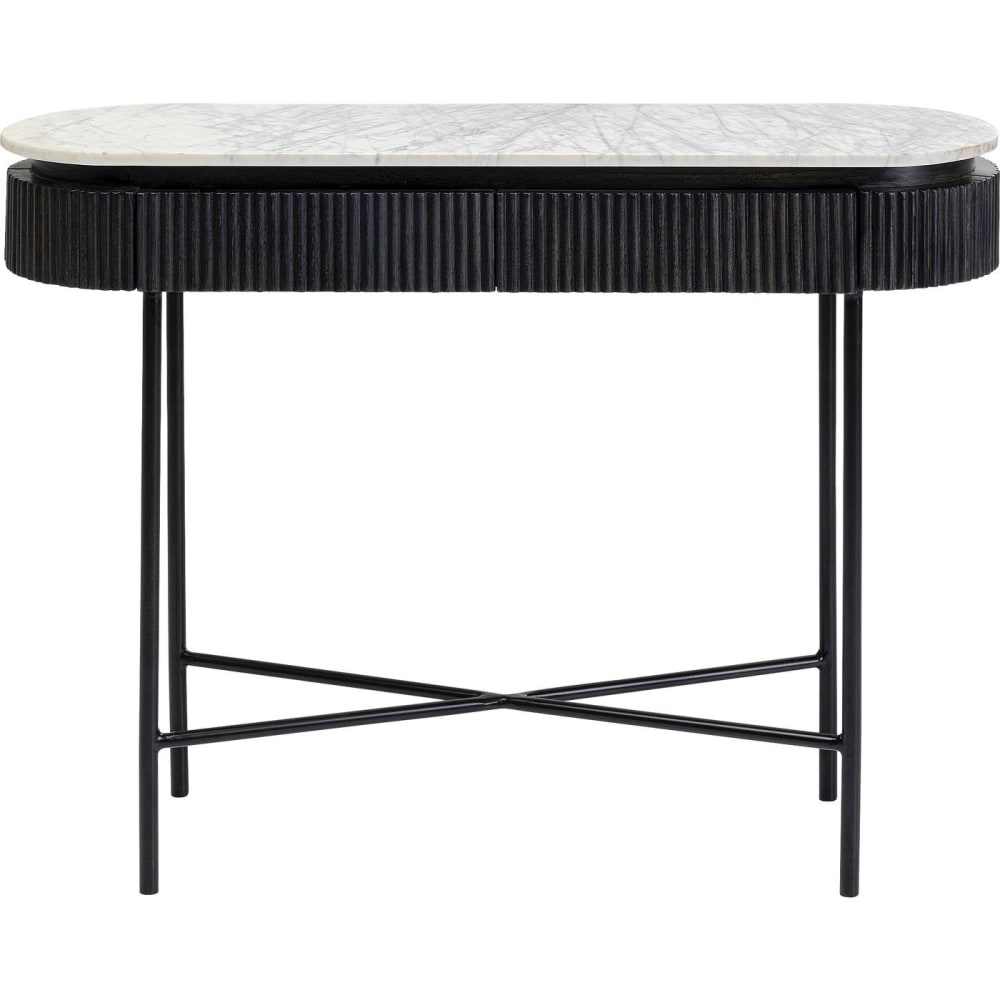 Consola de 2 cajones de mármol blanco y madera de mango negra