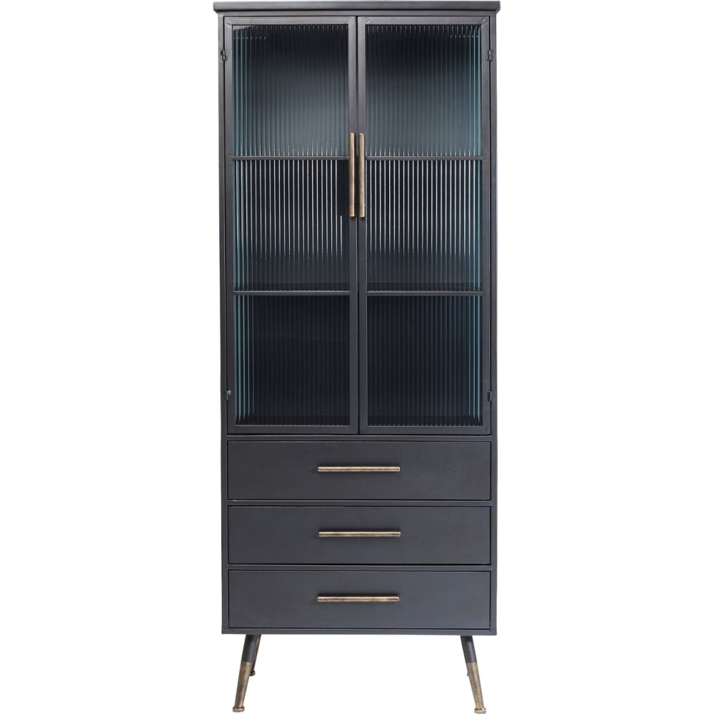 Kare Design Vitrine mit 2 Türen und 3 Schubladen aus Stahl und Glas, schwarz style industrial - Glas