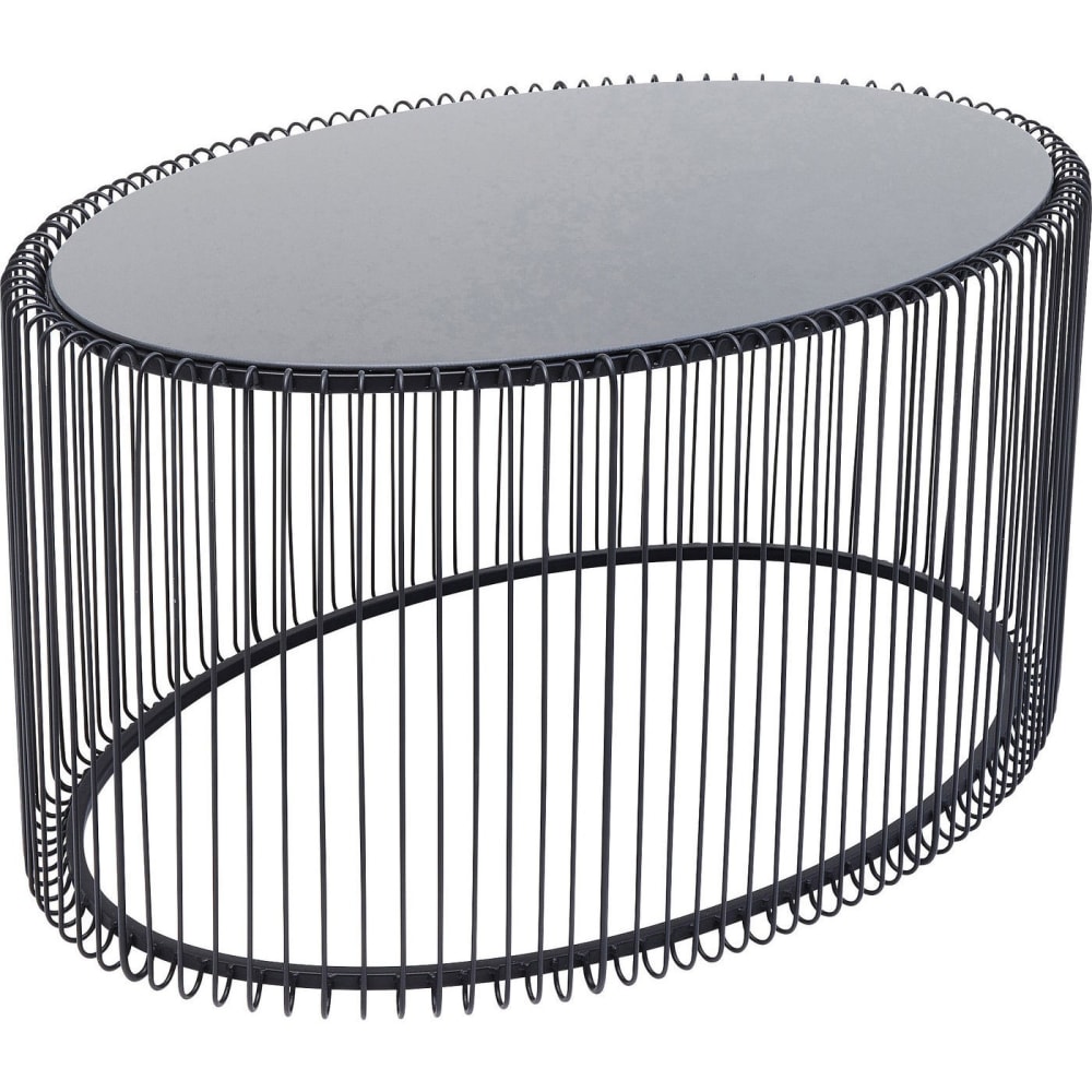 Table basse ovale en acier noir et verre