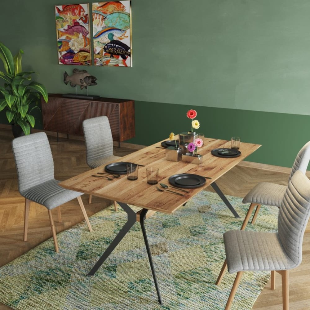 Kare Design Esstisch für 6 Personen aus Massivholz und Stahl, braun, L180 style modern - -