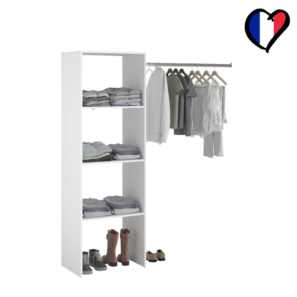 Dressing blanc 3 étagères, penderie 160 x 40 x 180 cm