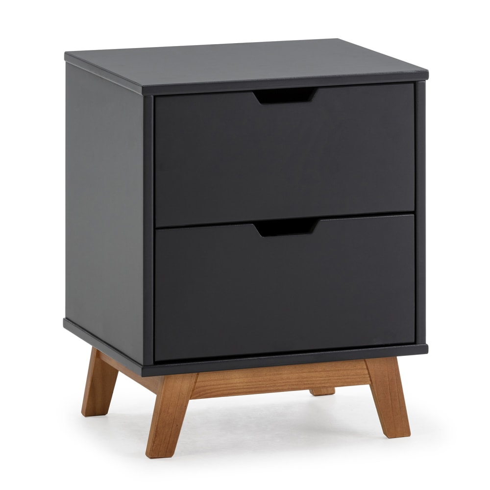 Table de chevet 2 tiroirs gris, mdf laqué, gris anthracite