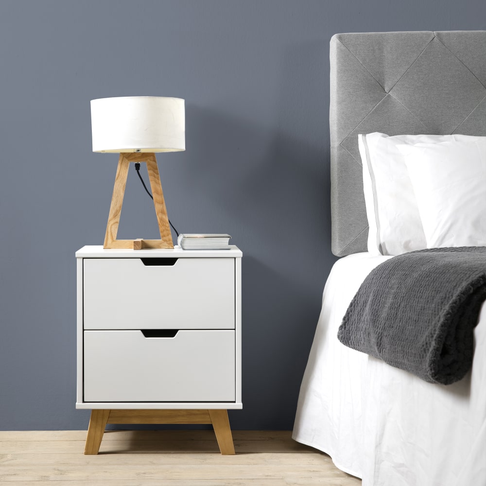 Table de chevet 2 tiroirs blanc, mdf laqué en couler blanc