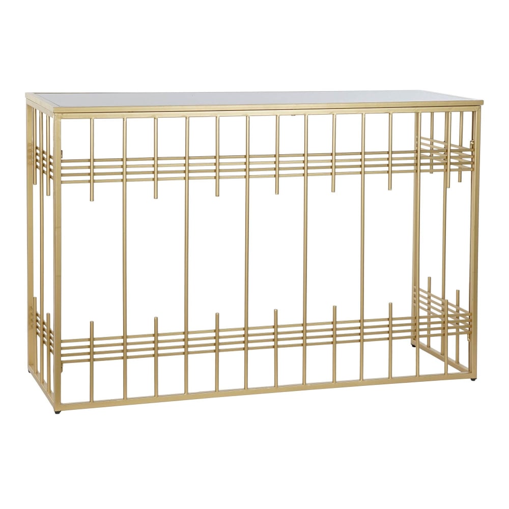 Console en métal doré et plateau verre noir 120x40x81cm - Maisons du Monde