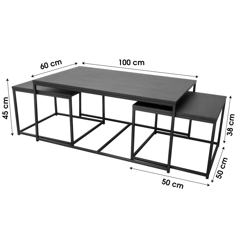 Set de 3 tables basses gigognes métal noir - Maisons du Monde