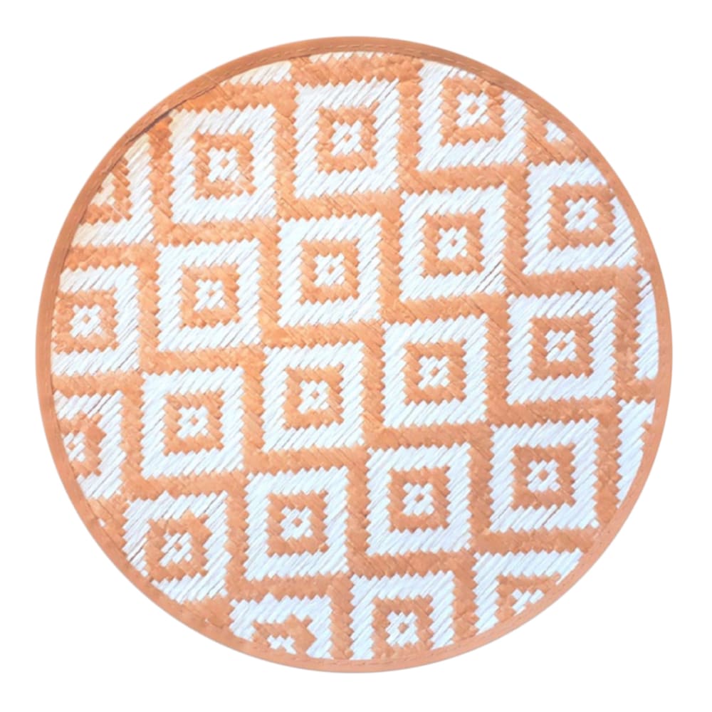 Set de table rond beige et blanc en feuilles de bambou D38