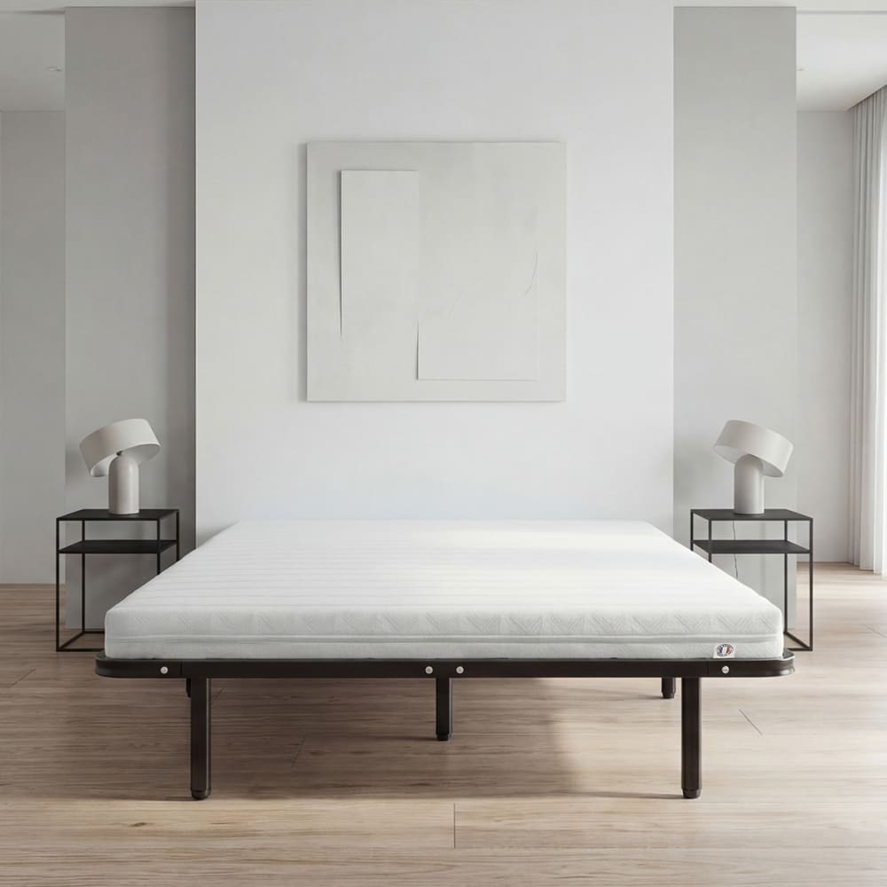 Ensemble matelas mousse h12 sommier métal blanc 90x200