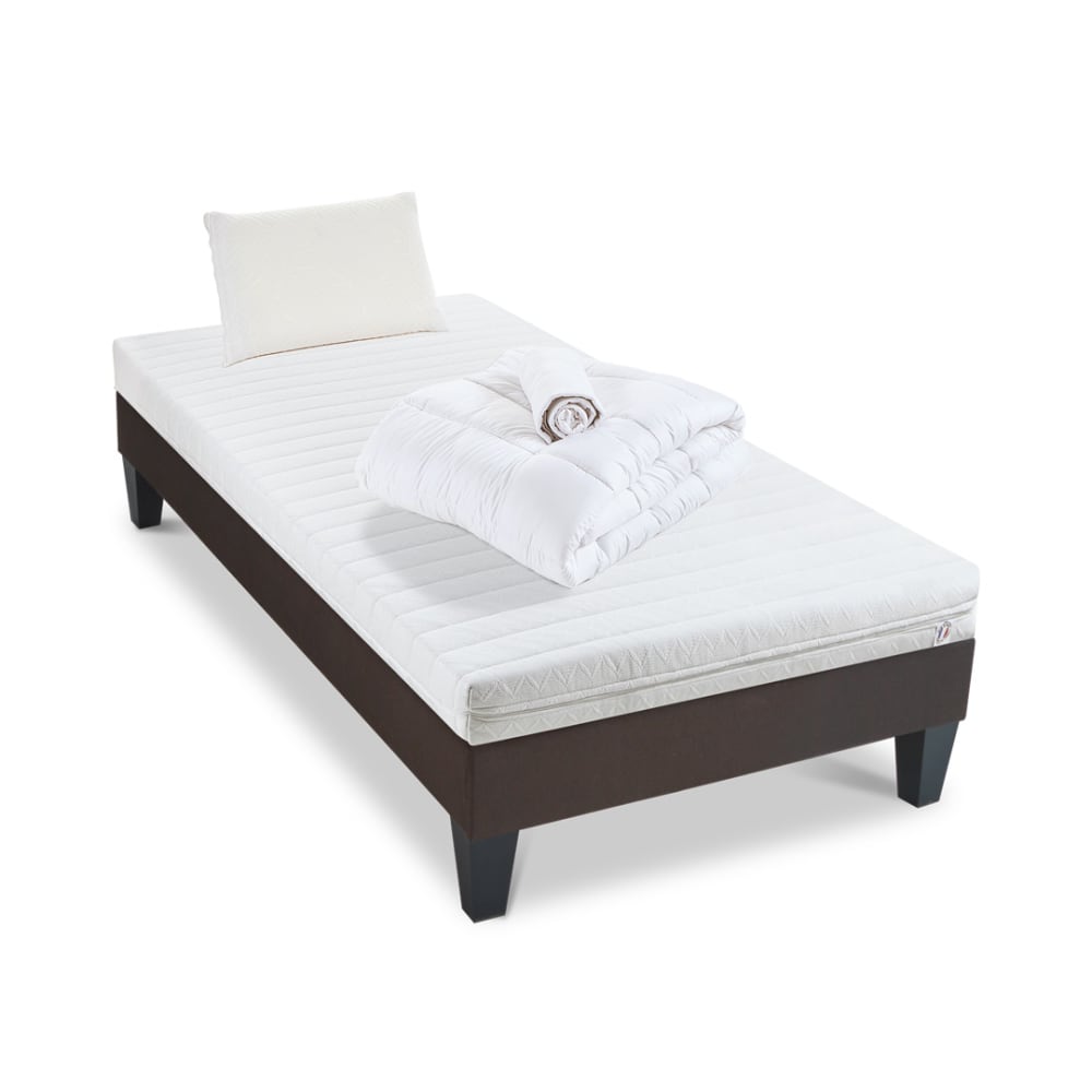 Olympe Prêt à dormir matelas mousse h12 sommier bois 90x190 style classique chic Blanc Certifié Oeko-Tex Tissu