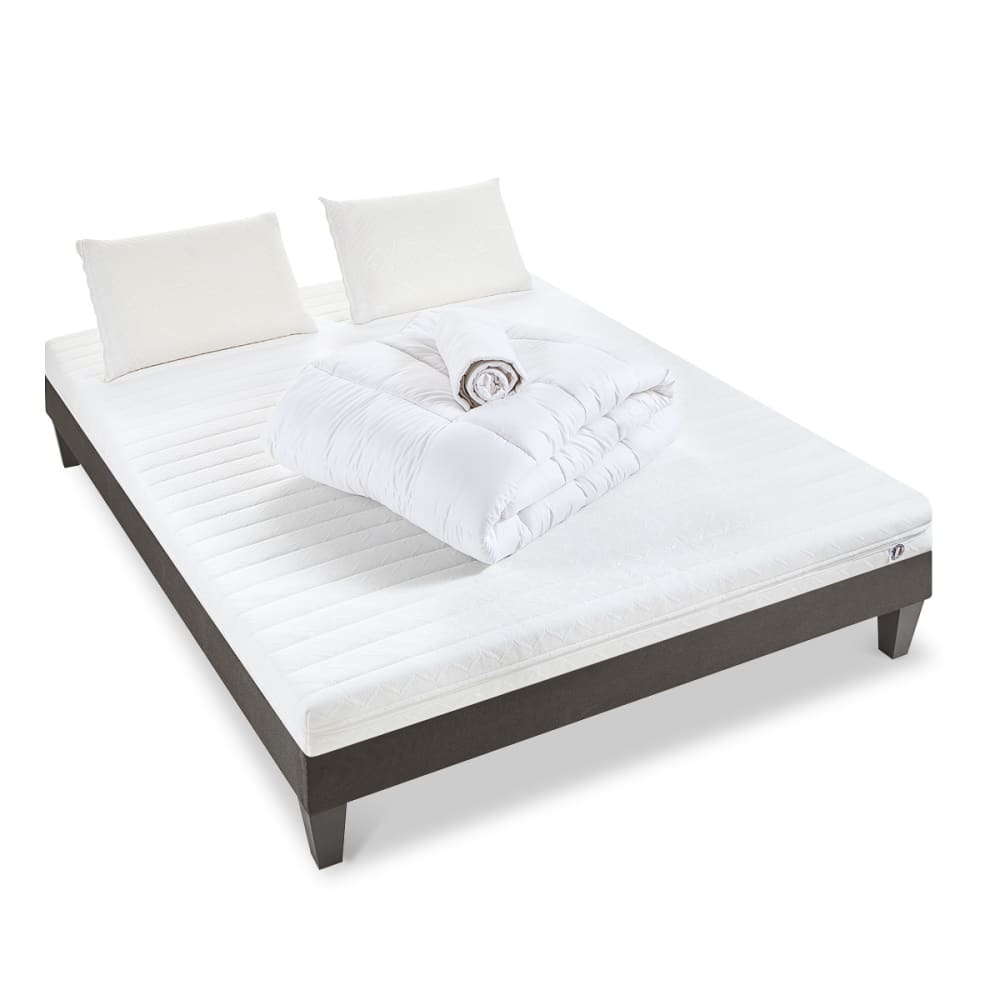 Ensemble 90x200 Matelas Latex + Sommier Bois + Accessoires