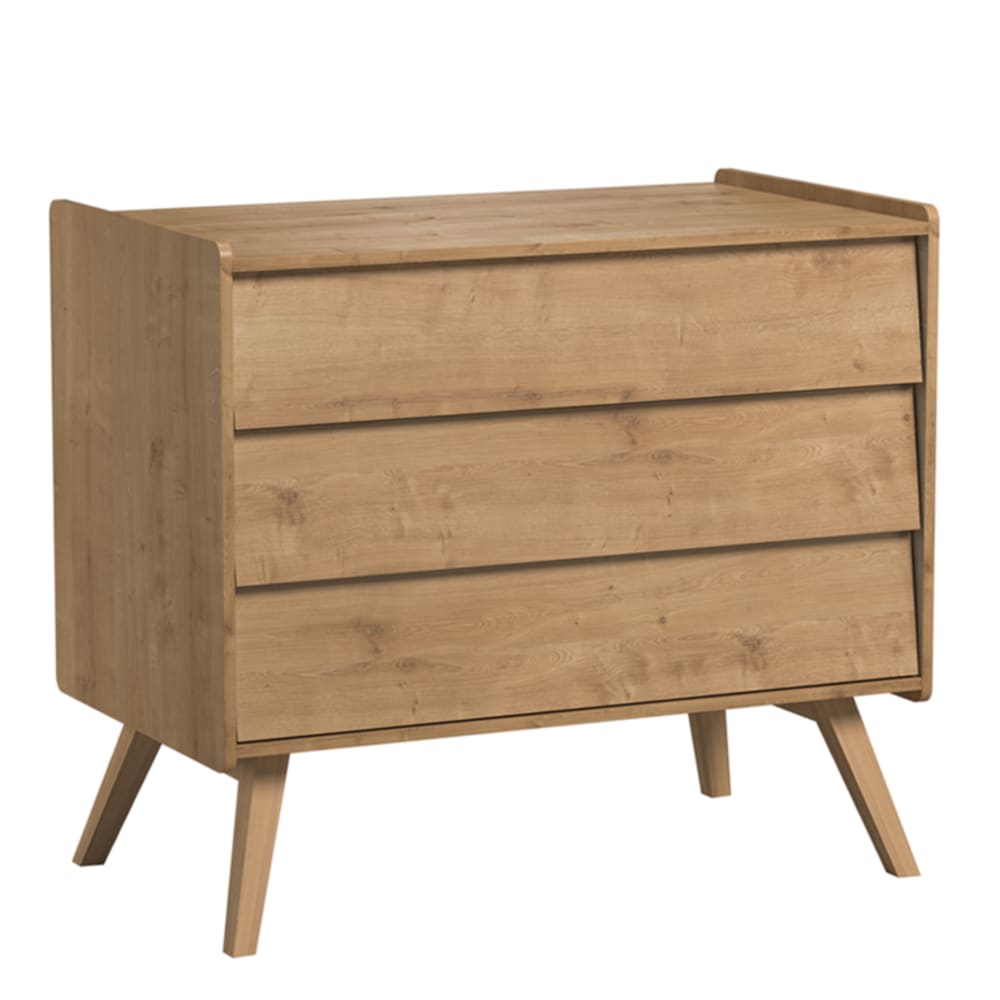 Commode 3 tiroirs vintage panneaux mélaminés marron Commode 3 tiroirs vintage panneaux mélaminés marron