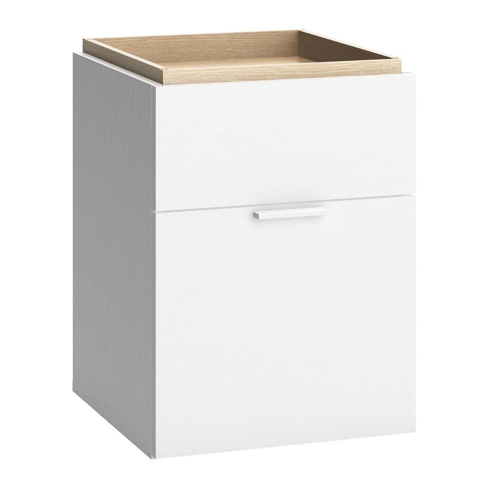 Chevet 2 tiroirs Blanc et plateau décor Chêne