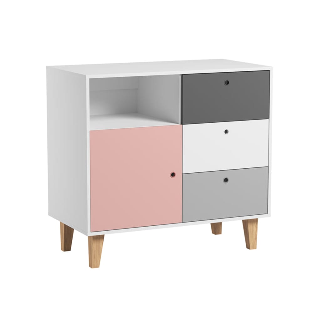 Commode 3 tiroirs concept panneaux mélaminés rose Commode 3 tiroirs concept panneaux mélaminés rose