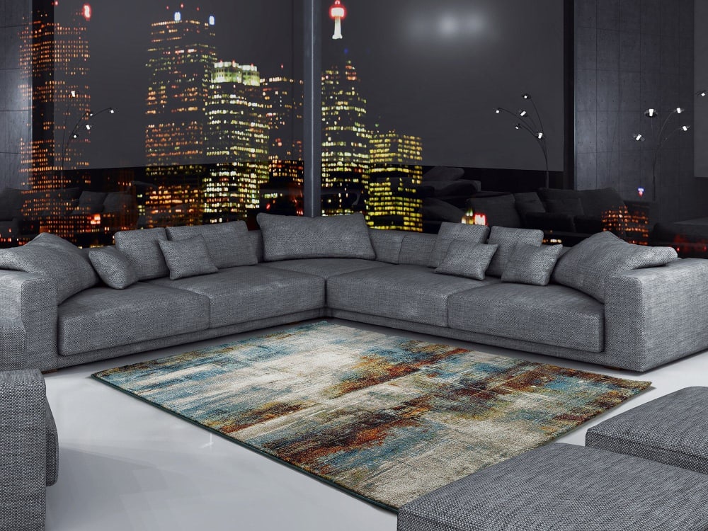 Tapis abstrait beige/bleu/rouille 140x200 cm