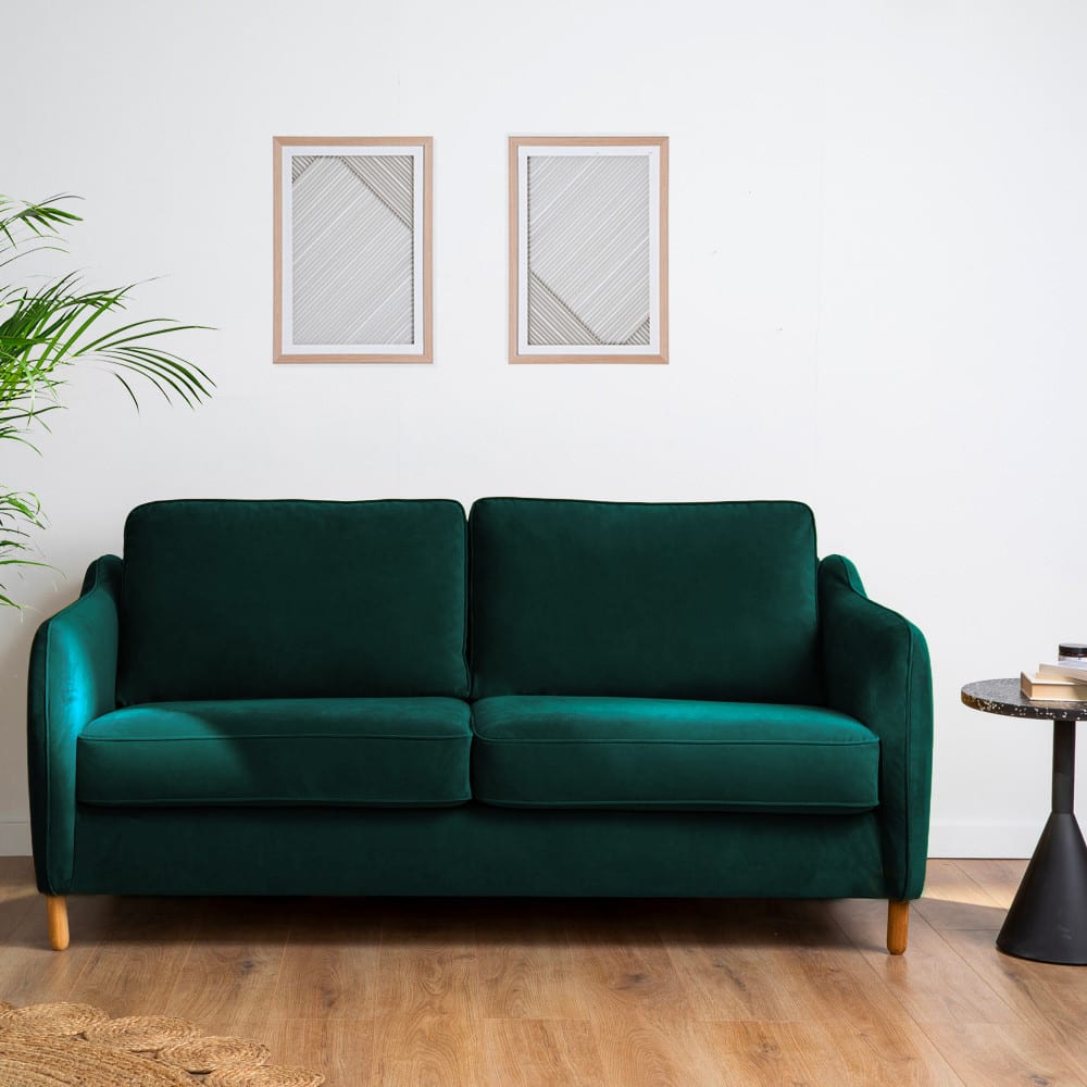 Canapé convertible 3 places en velours - vert eucalyptus - Maisons du Monde