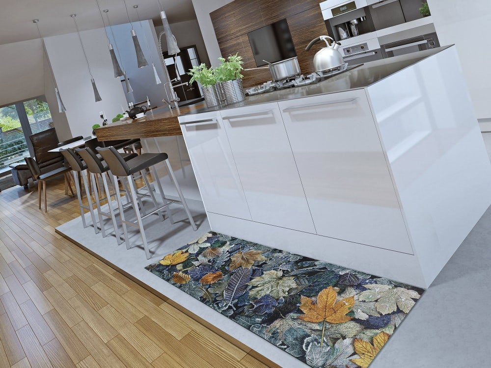 Tapis de cuisine lavable feuilles bleu/vert/gris 52x200 cm — vue 3