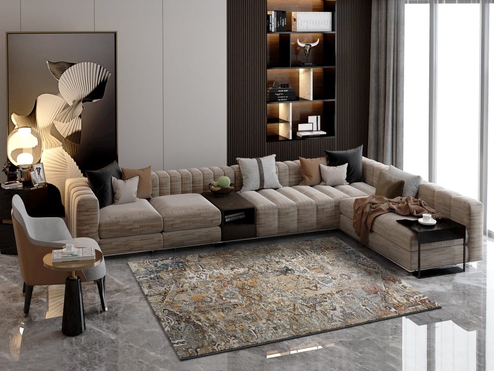 Tapis abstrait rouille/beige/gris 140x200 cm