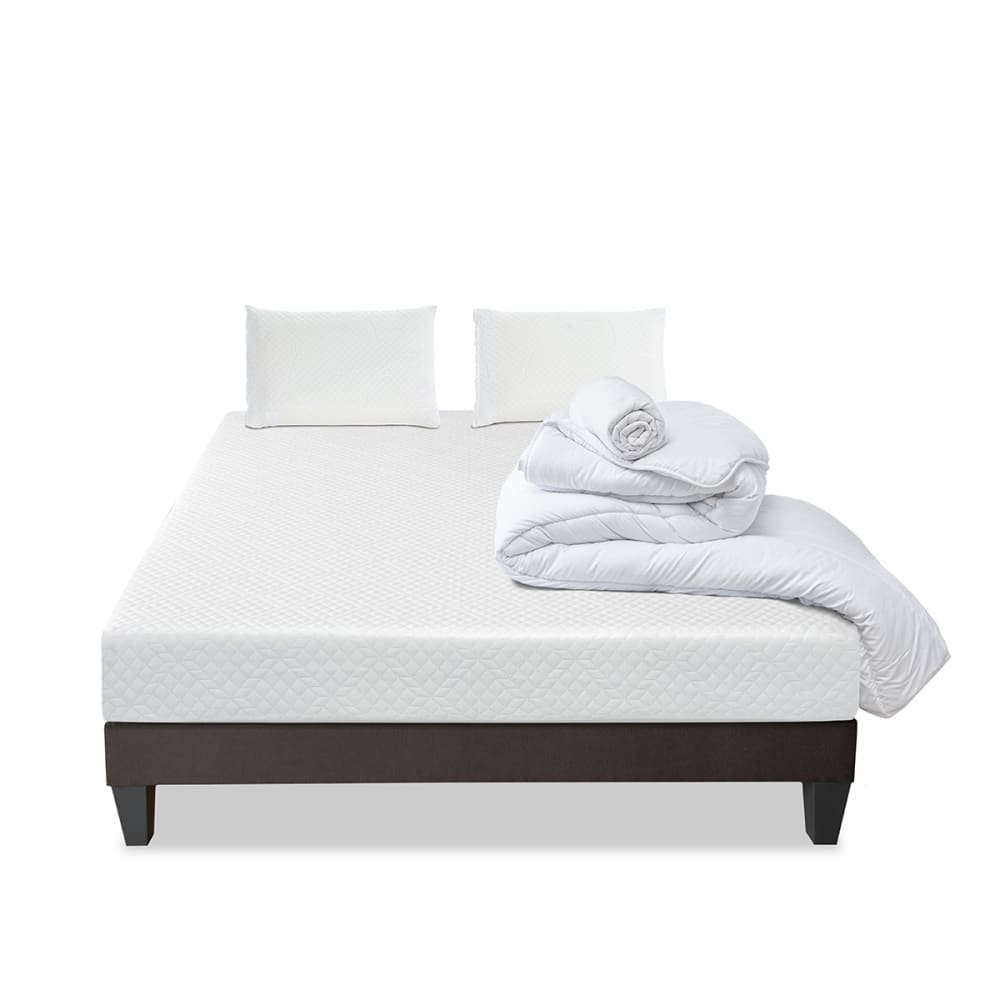 Bellecour Prêt à dormir matelas mousse h21 sommier bois 140x200 style classique chic Blanc Certifié Oeko-Tex Tissu