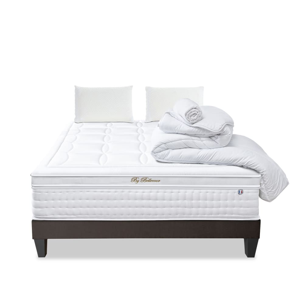 Bellecour Prêt à dormir matelas mousse h33 sommier bois 180x200 style classique chic Blanc Certifié Oeko-Tex Tissu