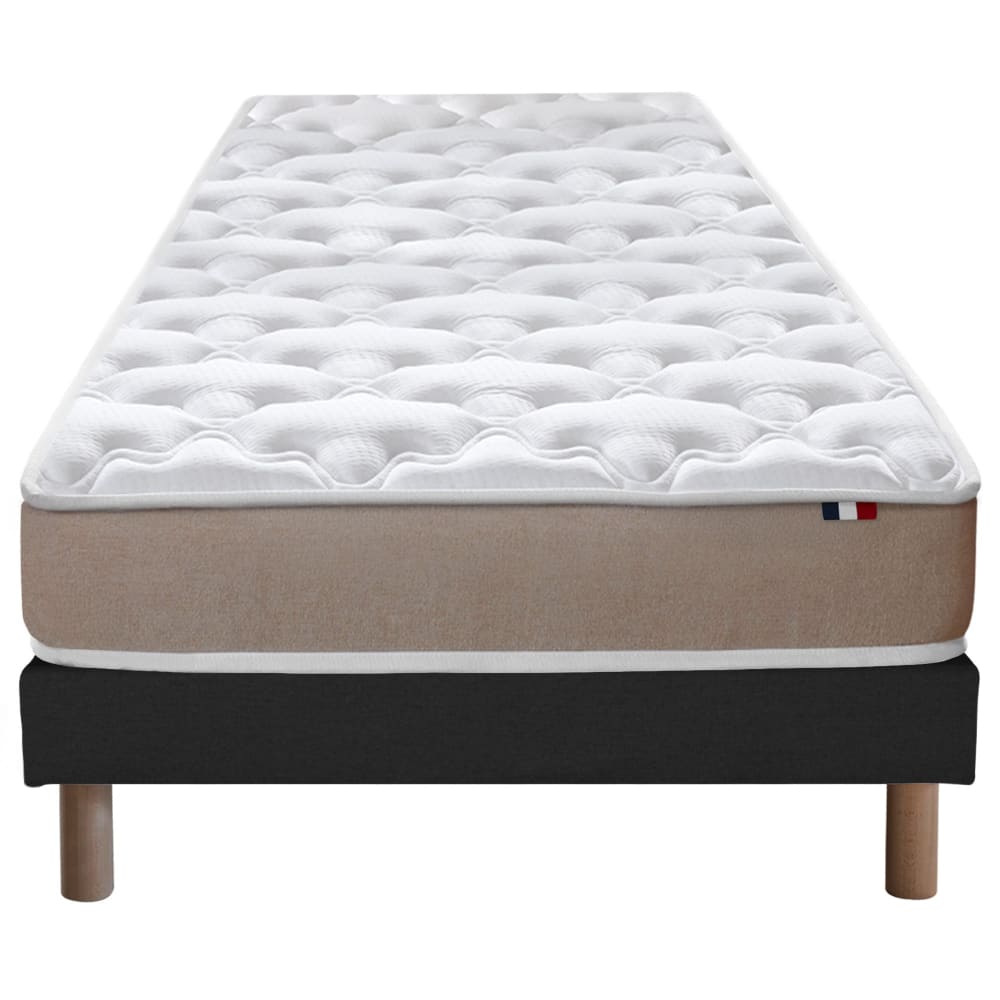 Ensemble matelas accueil latex 3 zones sommier noir 90x190