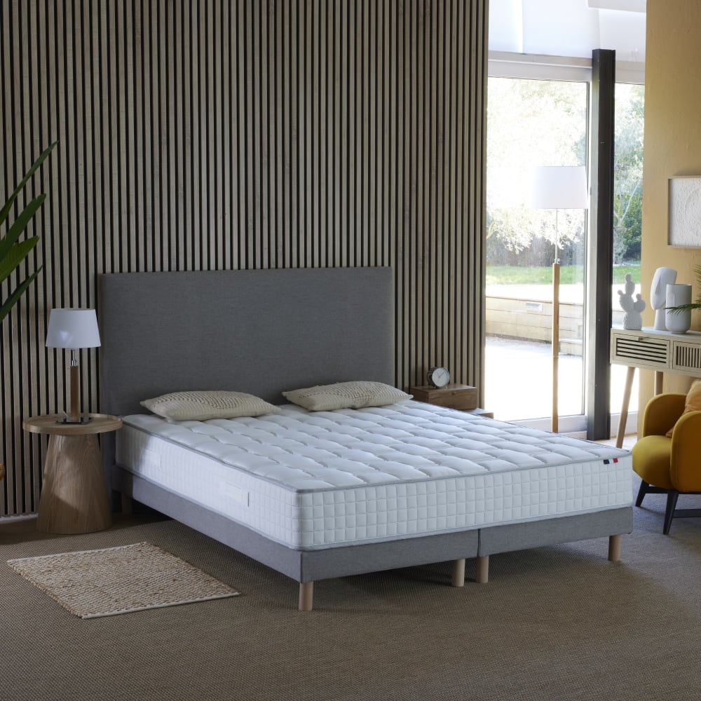 Ensemble matelas ressort mémoire forme sommier gris 180x200