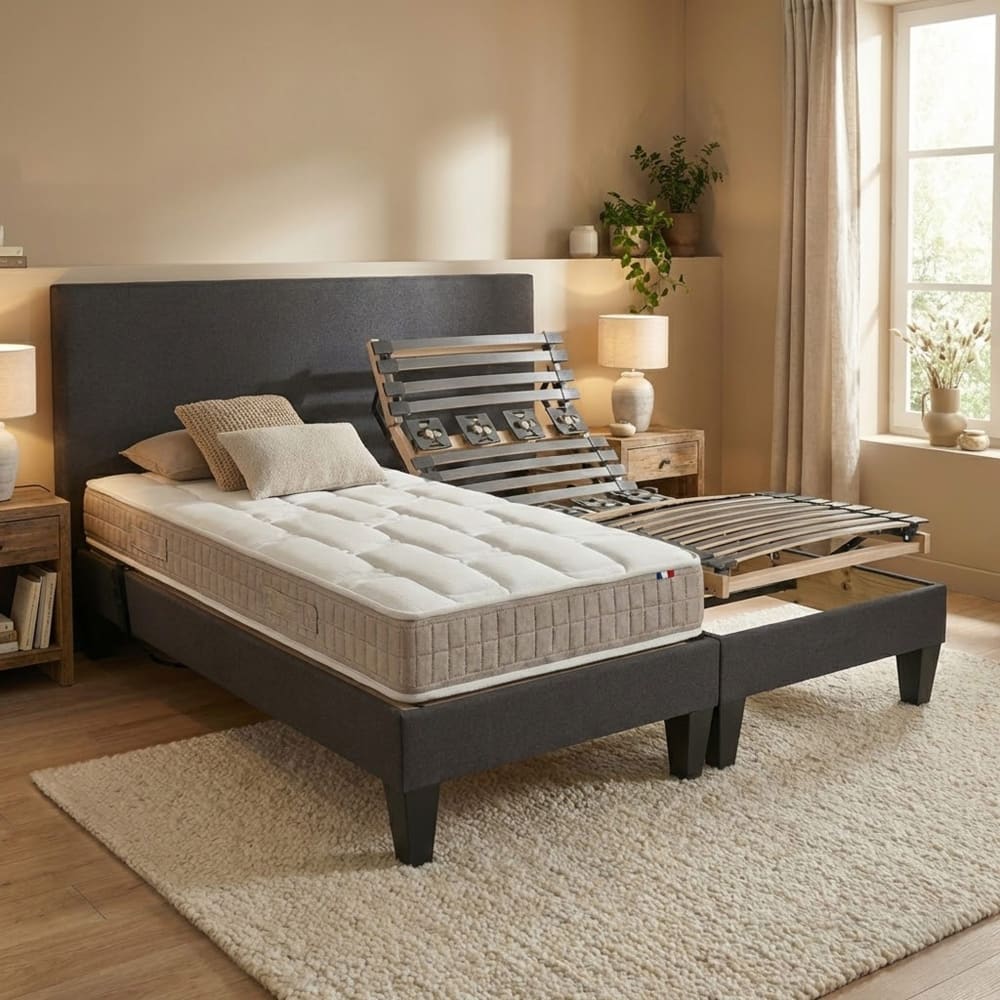 Sommier électrique et matelas 100% latex 5 zones 2x80x200 - Maisons du Monde