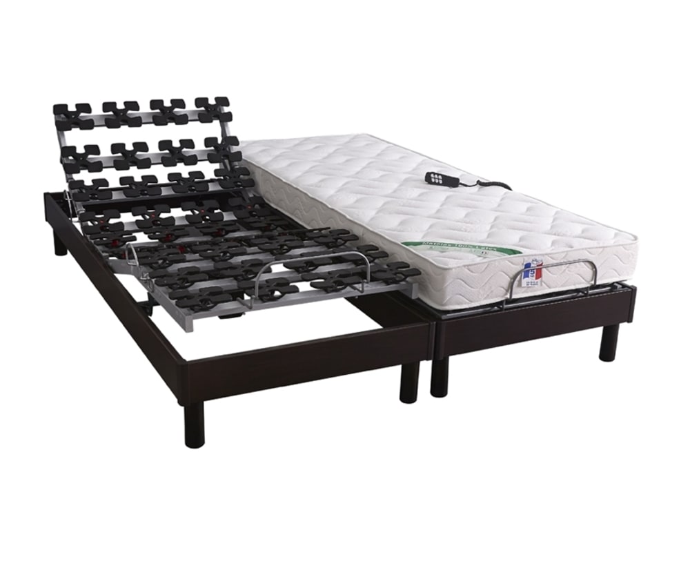 Sommier électrique et matelas 100% latex 5 zones 2x90x200