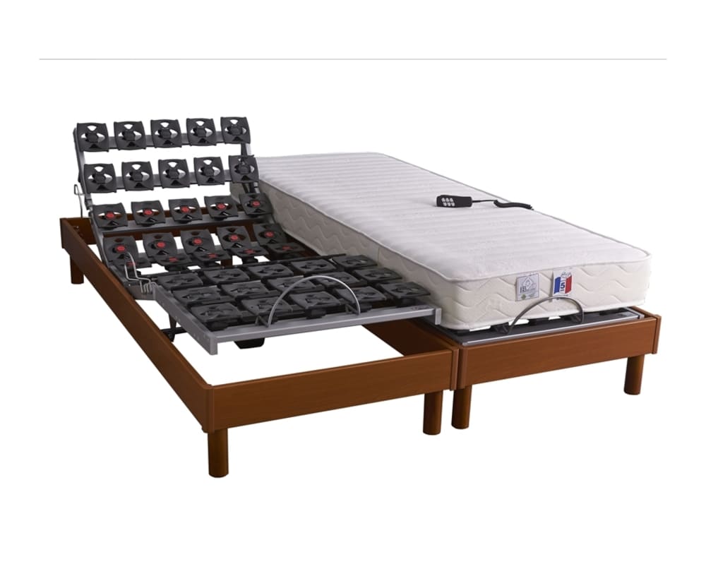 Sommier électrique et matelas 100% latex 5 zones 2x90x200