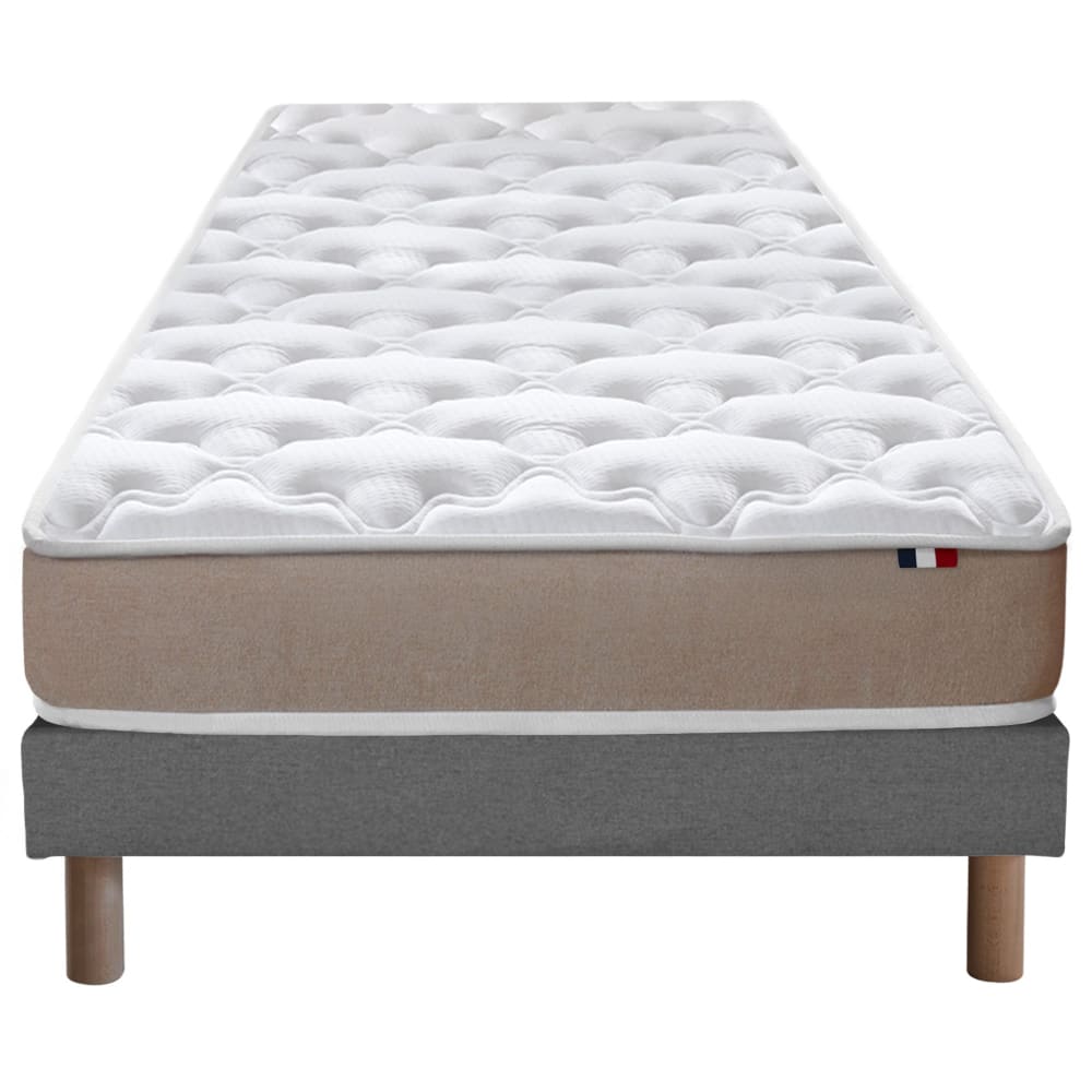 Ensemble matelas accueil latex 3 zones sommier gris 90x200
