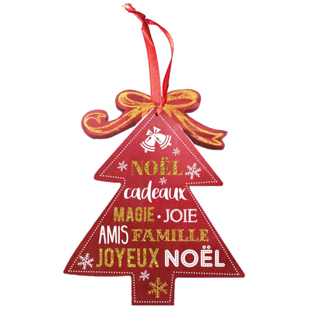 ENESCO Décoration De Sapin à Suspendre Rouge en bois Hauteur 15 cm - Largeur 12 cm - Profondeur 0.5 cm En Bois peint