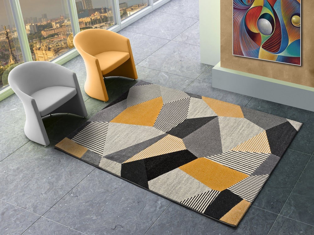 Tapis descente de lit gris/moutarde 60x120 cm — vue 3