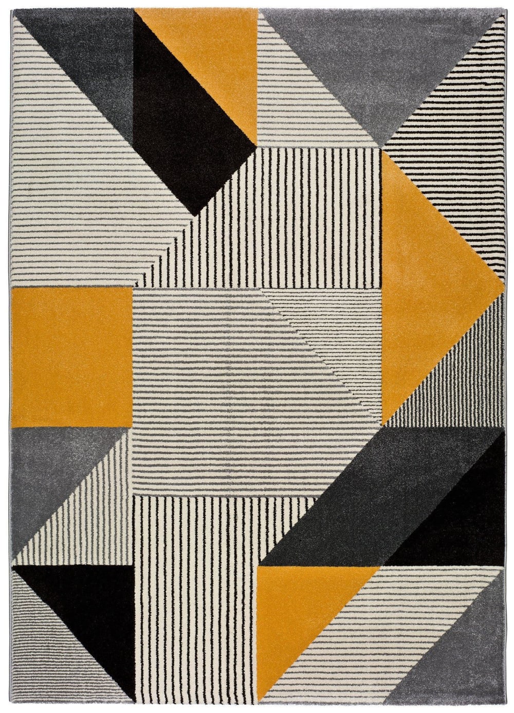 Tapis géométrique gris/noir/moutarde 160x230 cm