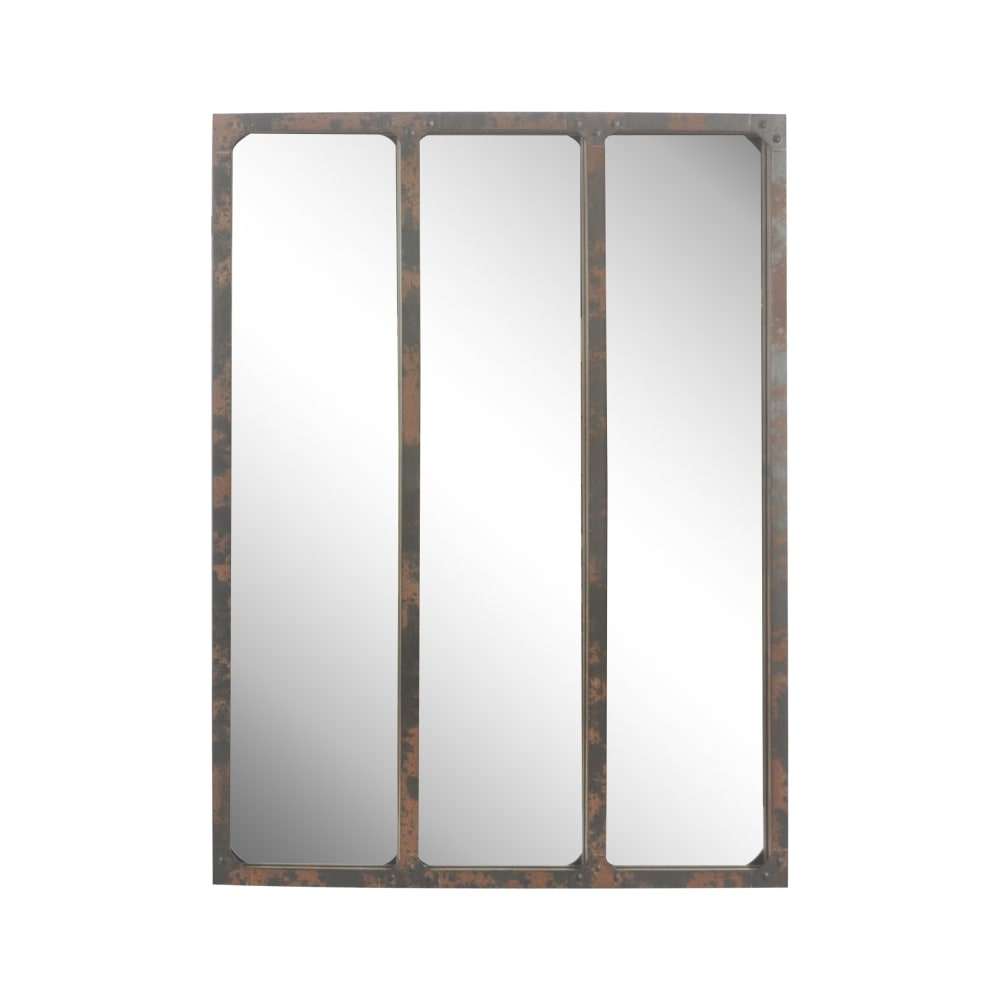 Miroir industriel 3 bandes effet rouillé avec rivets 60x80cm marron - Maisons du Monde