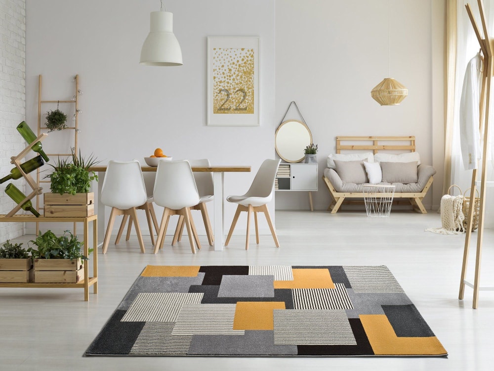 Alfombra geométrica gris/negro/mostaza 140x200 cm - Maisons du Monde