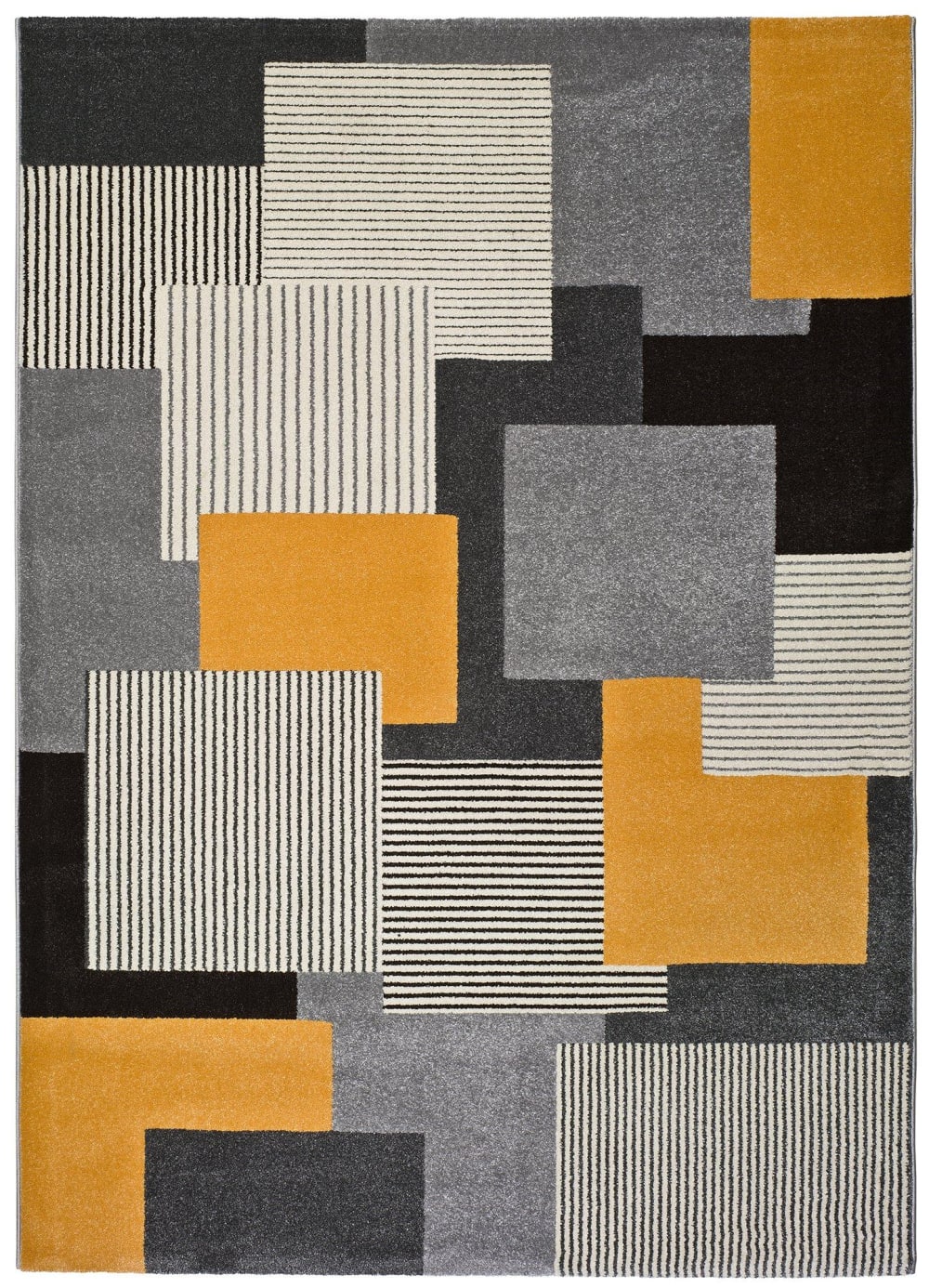 Tapis géométrique gris/noir/moutarde 160x230 cm