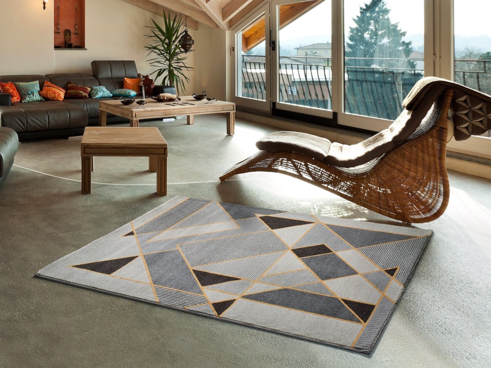 Tapis géométrique gris/noir/moutarde 160x230 cm — vue 3