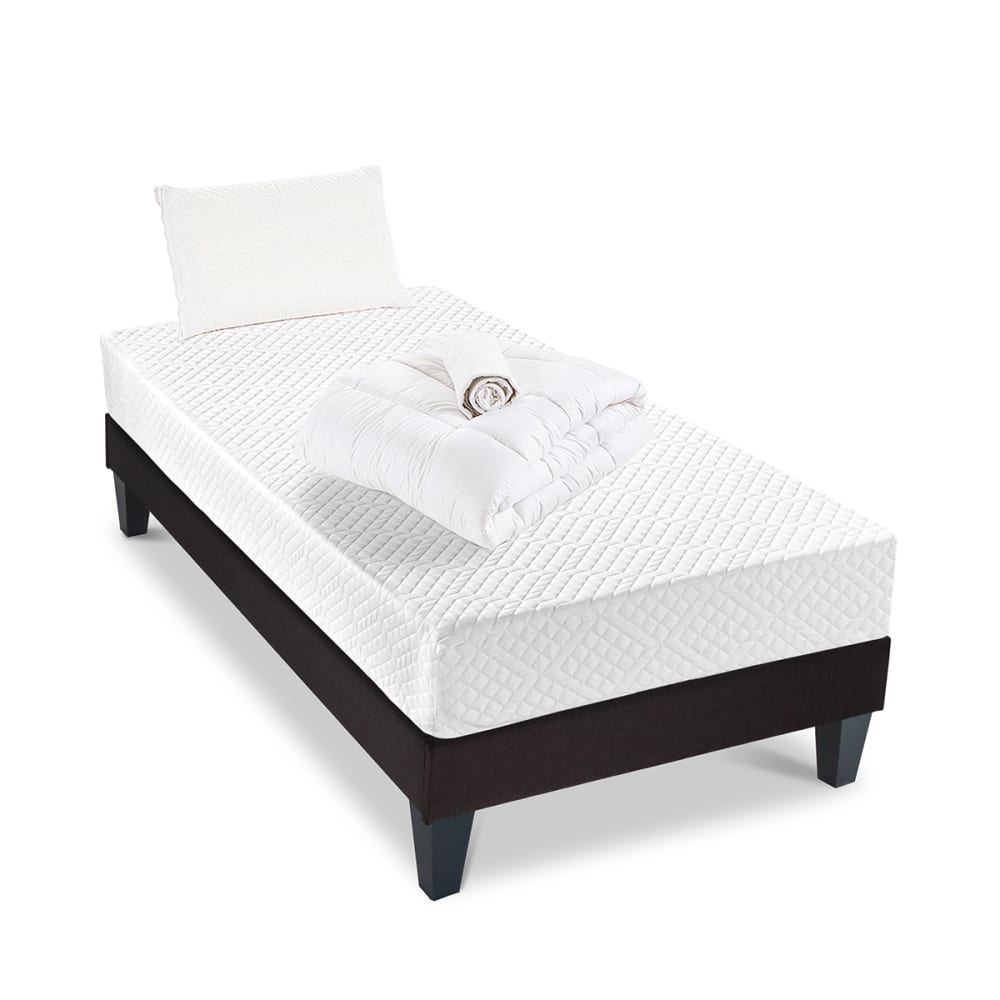 Bellecour Prêt à dormir matelas mousse h21 sommier bois 90x190 style classique chic Blanc Tissu