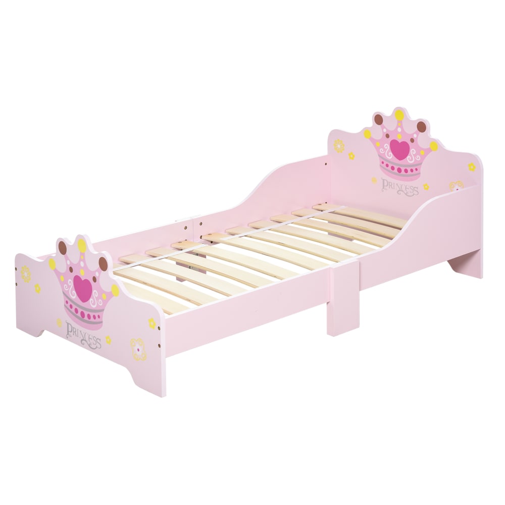 Homcom Prinzessinnen-Kinderbett mit Kronendesign & Rosastoff style modern ROSA SPANPLATTE Baby