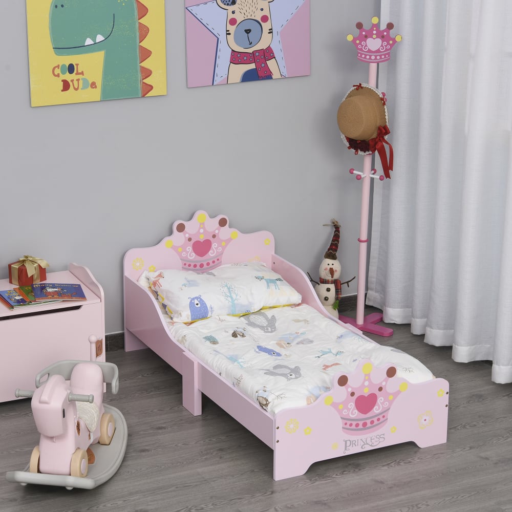 Lit d'enfant design princesse motif couronne sommier inclus rose