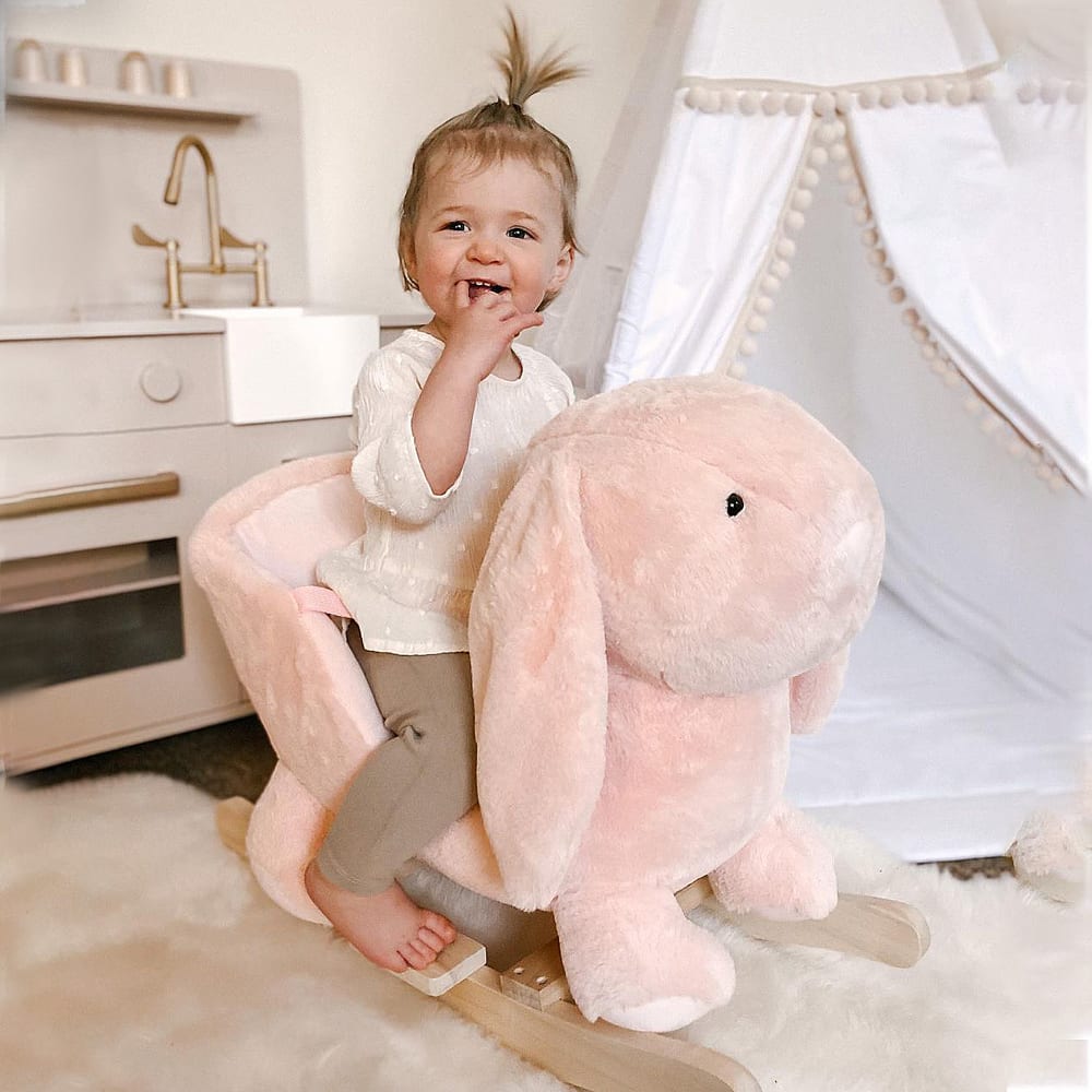 Jouet à bascule lapin sonore fauteuil intégré ceinture rose (Homcom) - Image 1