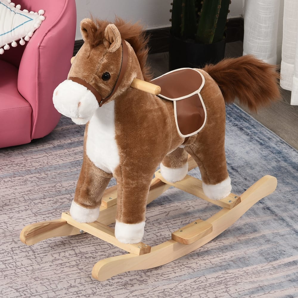 Cheval à bascule selle grand confort peluche courte douce brun (Homcom) - Image 1