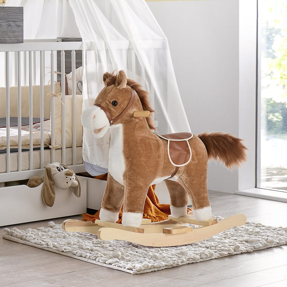 Cheval à bascule selle grand confort peluche courte douce brun (Homcom) - Image 2