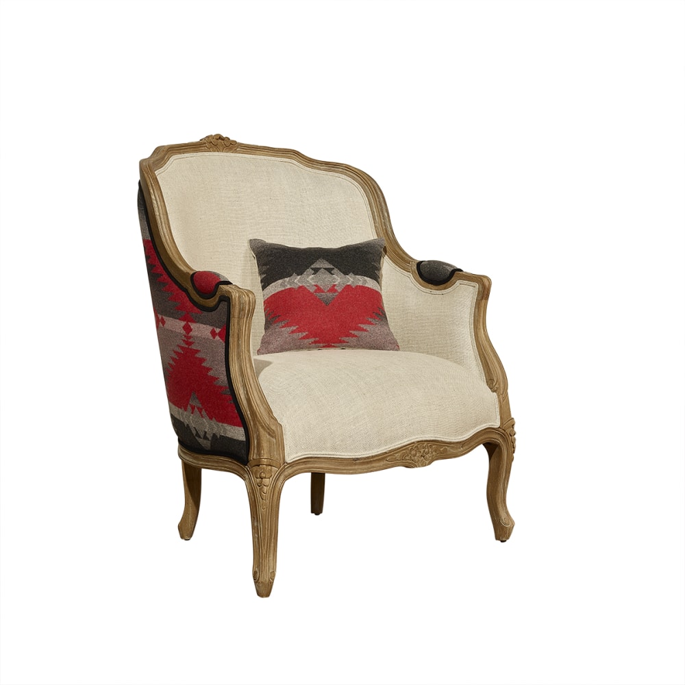 Robin des Bois Bergère-Sessel aus Leinen und Wolle Leinen style landhaus Beige Holz