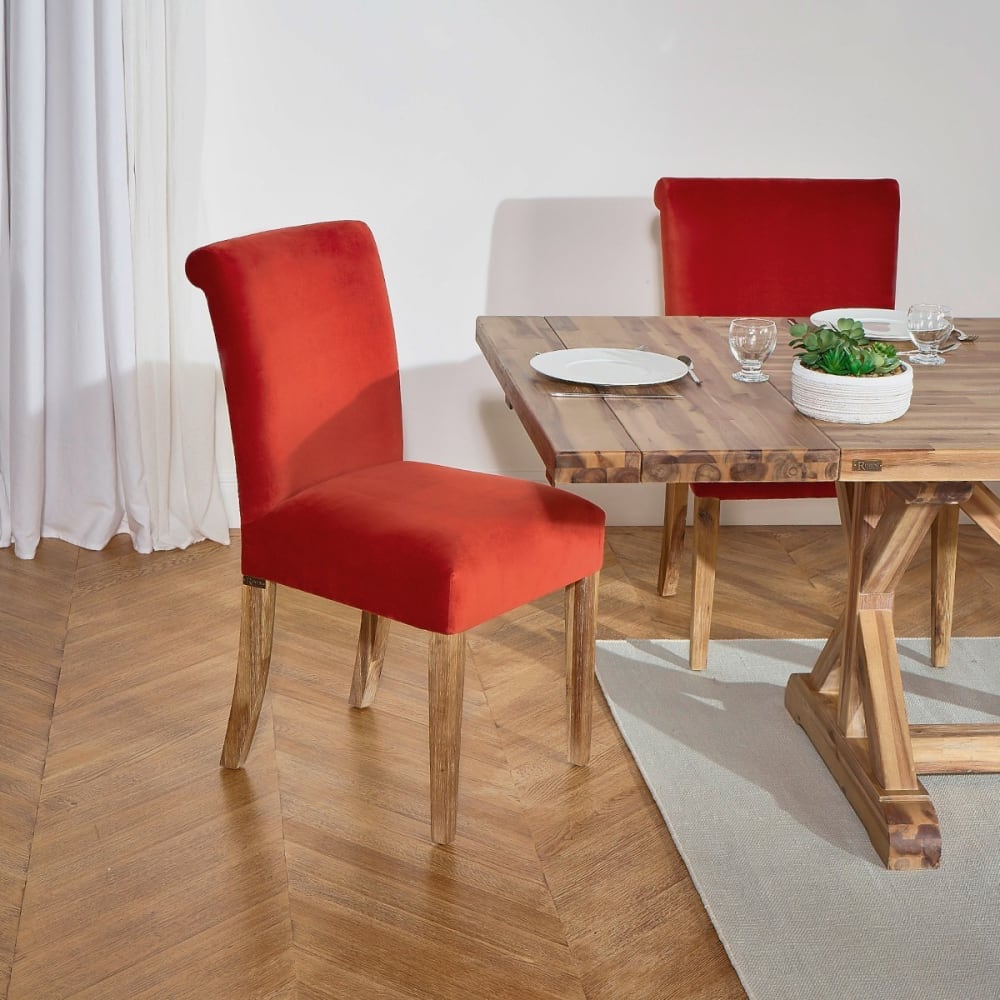 Lot de 2 chaises en acacia et velours brique